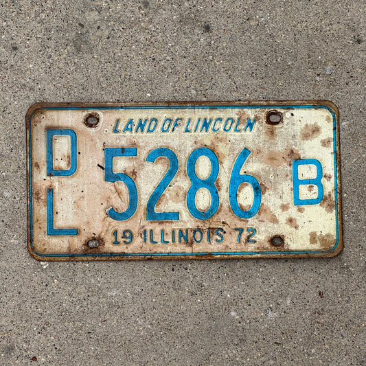 Photo of a 1972 Illinois Dealer License Plate Auto Tag 2 Vintage Garage 5286 B with original patina