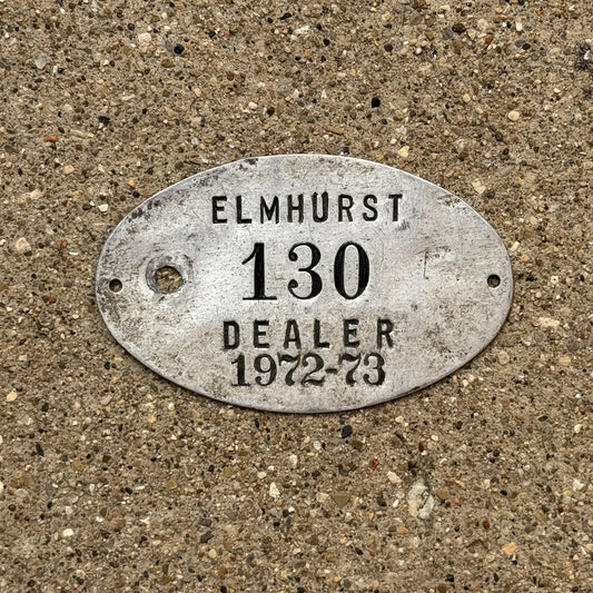 Photo of a 1972 Illinois Dealer Tax Tag Auto Tag Garage Decor Vintage Elmhurst 130