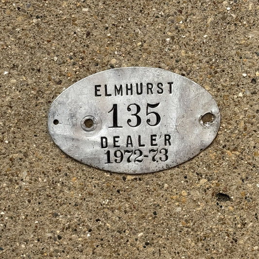 Photo of a 1972 Illinois Dealer Tax Tag Auto Tag Garage Decor Vintage Elmhurst 135