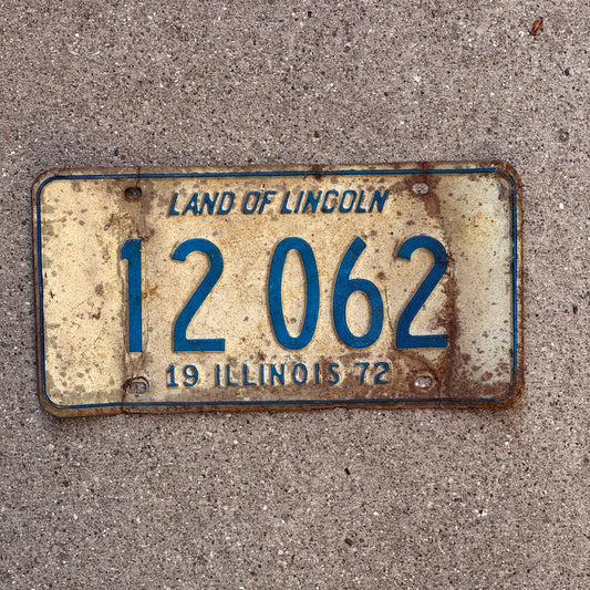 Photo of a 1972 Illinois License Plate Auto Tag Garage Decor Vintage 12 062 with original patina