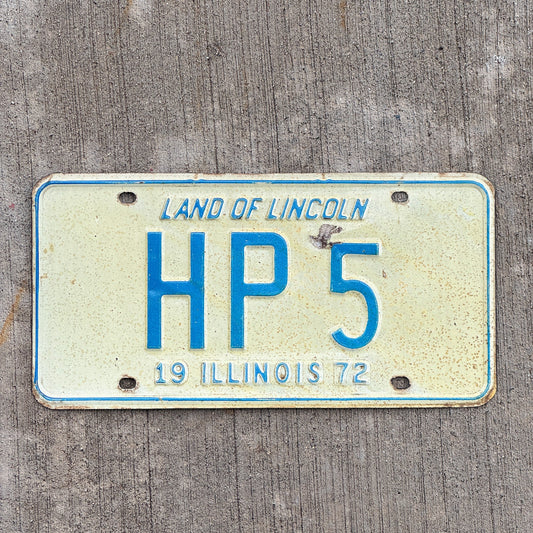 Photo of a 1972 Illinois License Plate Auto Tag Garage Decor Vintage HP 5 with original patina