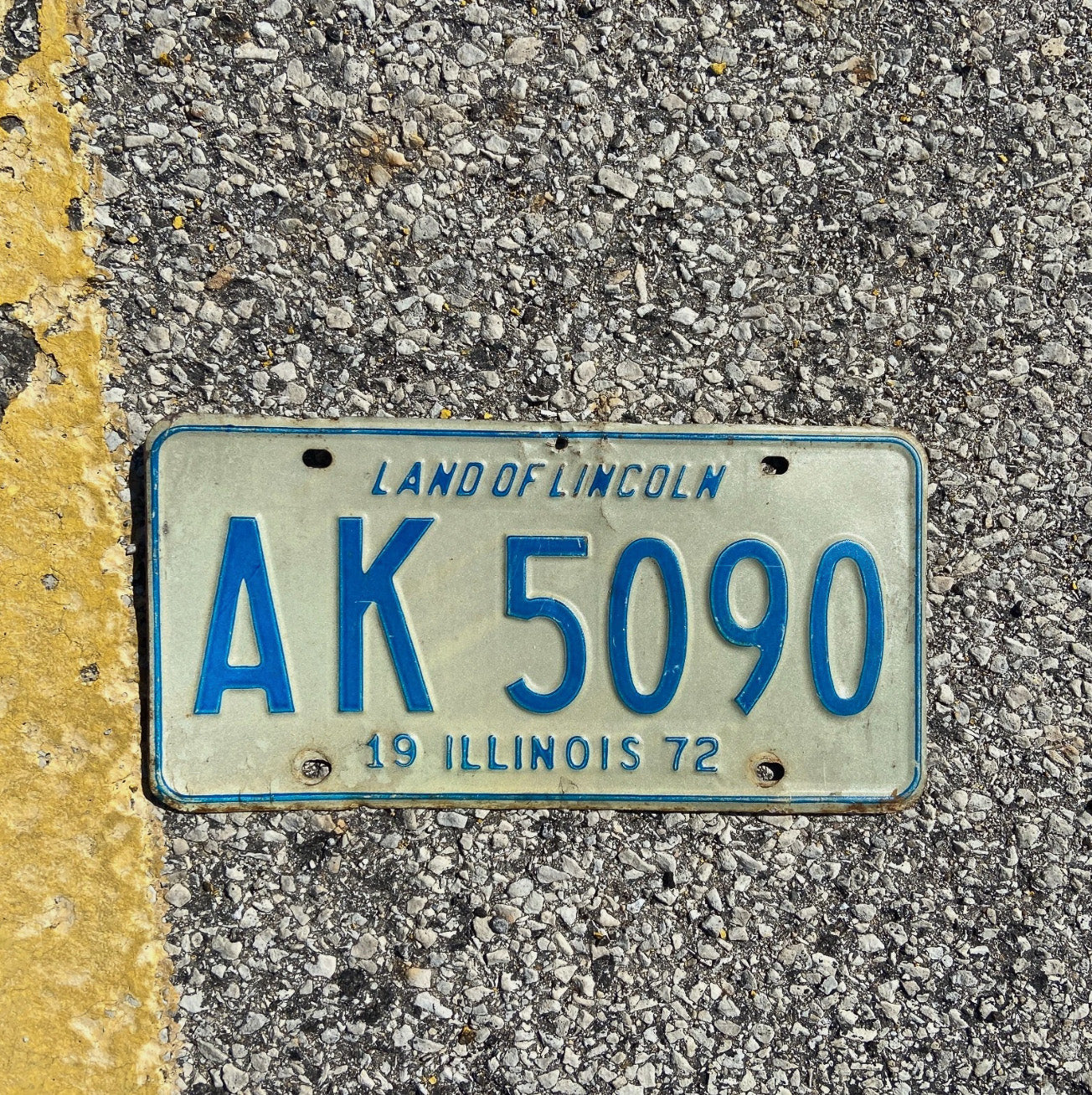 Photo of a 1972 Illinois License Plate Auto Tag Garage Decor Vintage Initials Name AK 5090