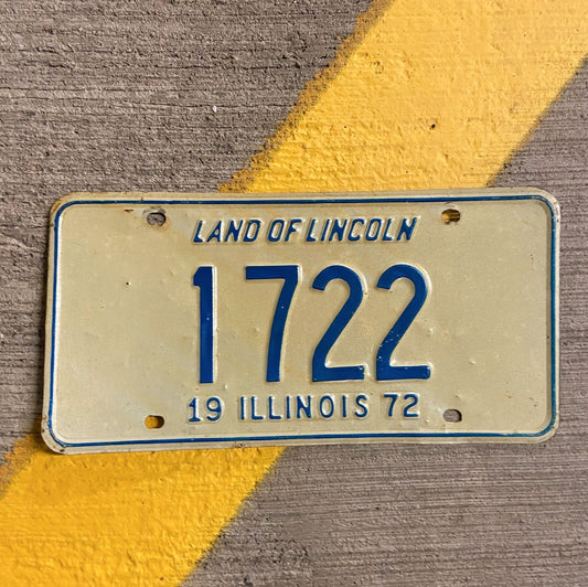 Photo of a 1972 Illinois License Plate Auto Tag Garage Decor Vintage Low Number Four Digit 1722 with original patina