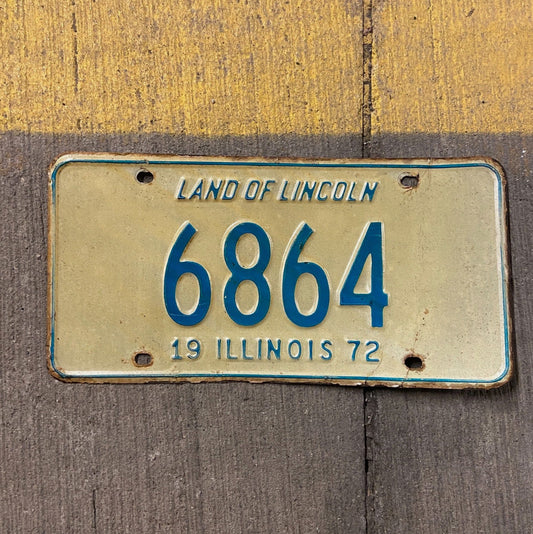 Photo of a 1972 Illinois License Plate Auto Tag Garage Decor Vintage Low Number Four Digit 6864 with original patina