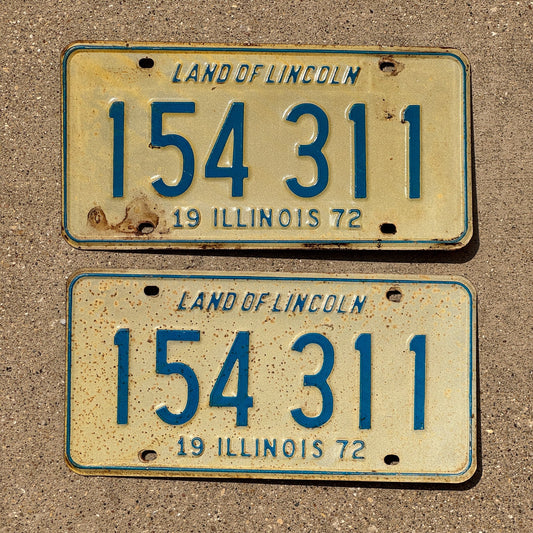 Photo of a 1972 Illinois License Plate Pair Auto Tag Garage Decor Vintage 154 311