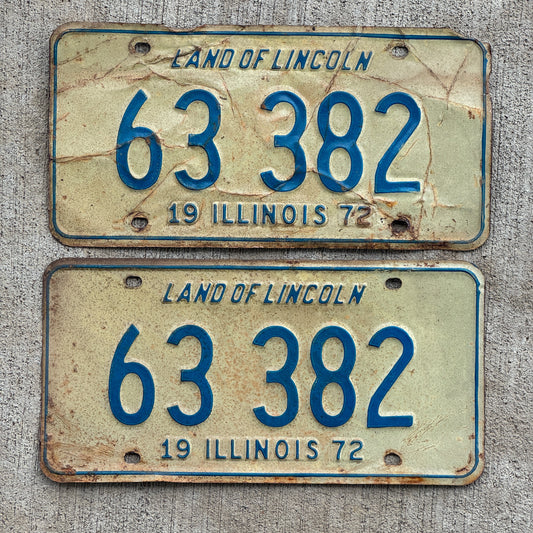 Photo of a 1972 Illinois License Plate Pair Auto Tag Garage Decor Vintage 63 382 with original patina