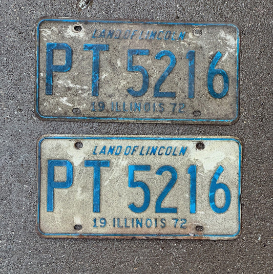 Photo of a 1972 Illinois License Plate Pair Auto Tag Garage Decor Vintage PT 5216