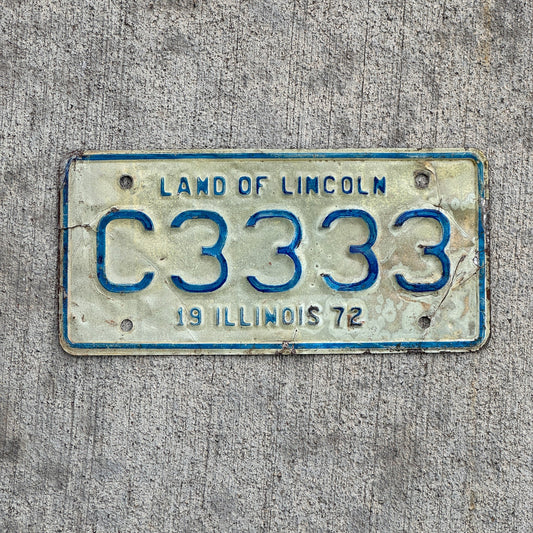 Photo of a 1972 Illinois Moped License Plate Auto Tag Garage Decor Vintage Repeat Repeating C 3333 with original patina