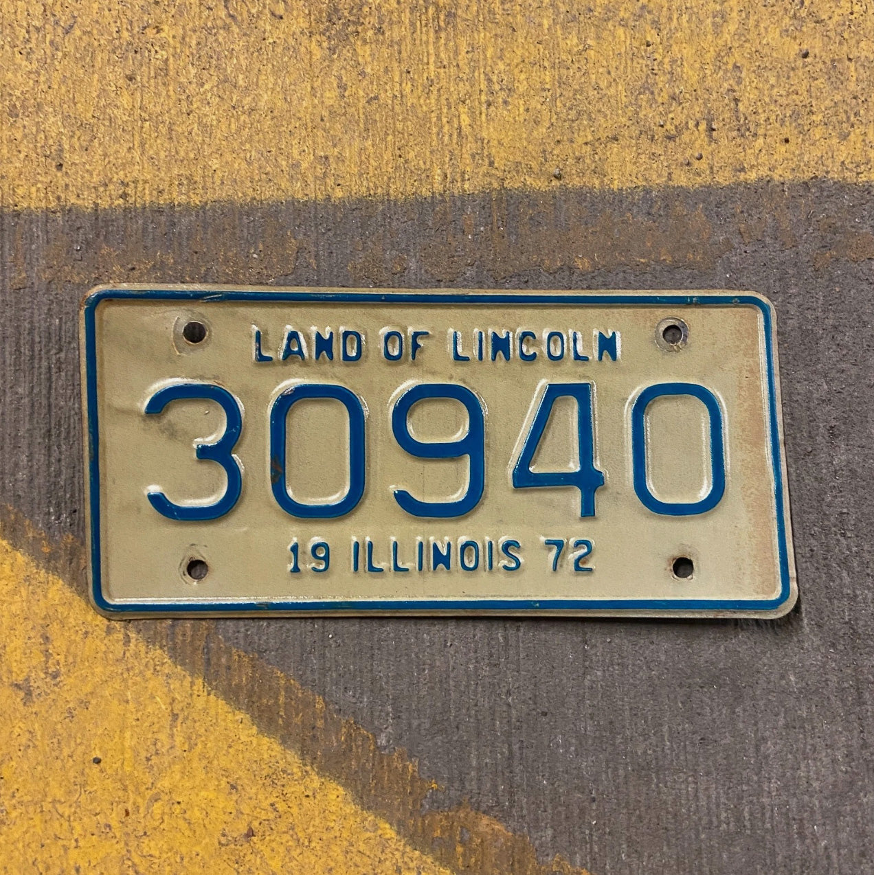 Photo of a 1972 Illinois Motorcycle License Plate Auto Tag Garage Decor Vintage 30940 with original patina