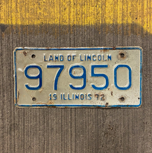 Photo of a 1972 Illinois Motorcycle License Plate Auto Tag Garage Decor Vintage 97950