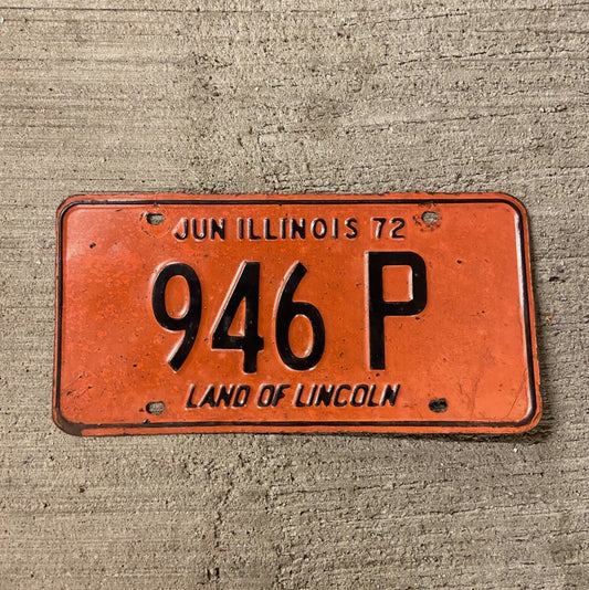 Photo of a 1972 Illinois Truck License Plate Auto Tag Garage Decor Vintage 946 P with original patina