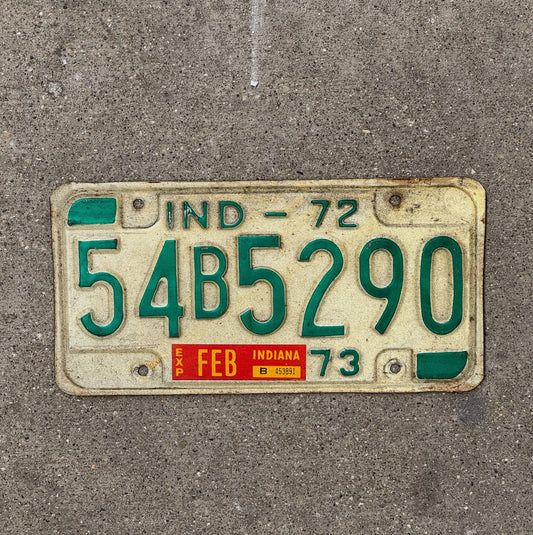 Photo of a 1972 Indiana License Plate Auto Tag Garage Decor 54 B 5290