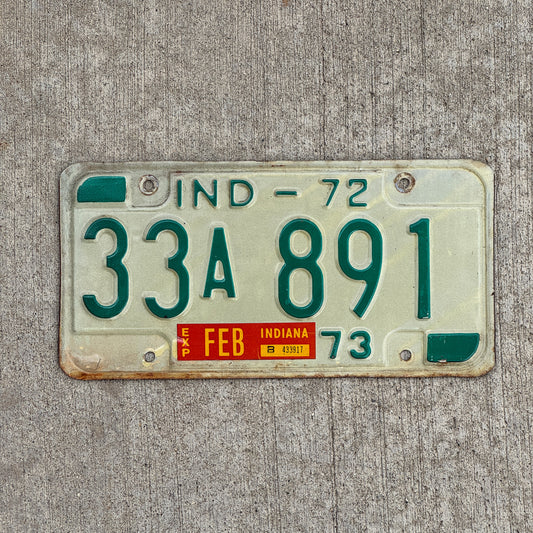 Photo of a 1972 Indiana License Plate Auto Tag Garage Decor Vintage 33 A 891 with original patina