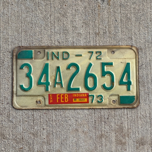 Photo of a 1972 Indiana License Plate Auto Tag Garage Decor Vintage 34 A 2654 with original patina
