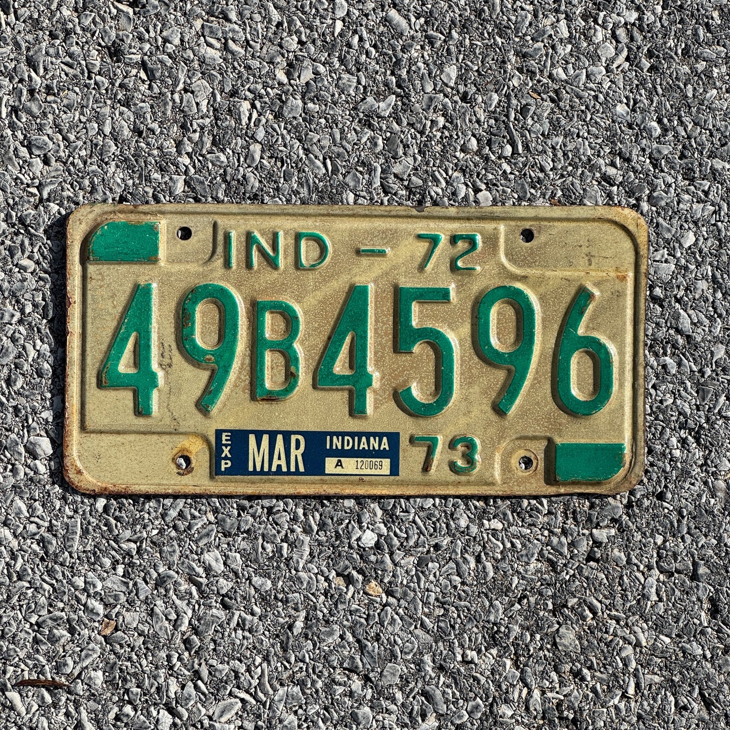 Photo of a 1972 Indiana License Plate Auto Tag Garage Decor Vintage 49B4596