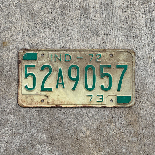 Photo of a 1972 Indiana License Plate Auto Tag Garage Decor Vintage 52 A 9057 with original patina