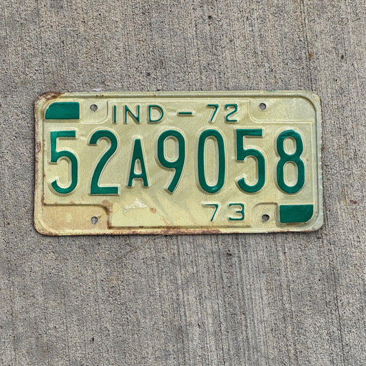 Photo of a 1972 Indiana License Plate Auto Tag Garage Decor Vintage 52 A 9058 with original patina