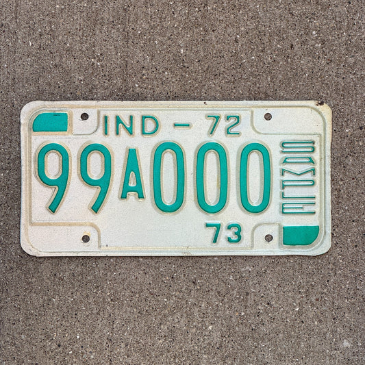 Photo of a 1972 Indiana Sample License Plate Auto Tag 1 Garage Decor 99A000 with original patina