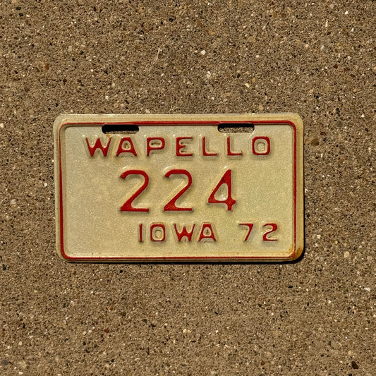 Photo of a 1972 Iowa Tax Tag License Plate Auto Tag Garage Decor Vintage Wapello Topper 224