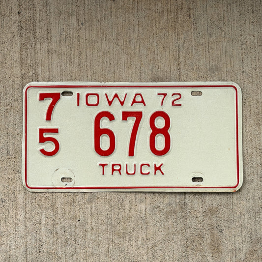 Photo of a 1972 Iowa Truck License Plate Auto Tag Garage Decor Vintage 75 678 with original patina