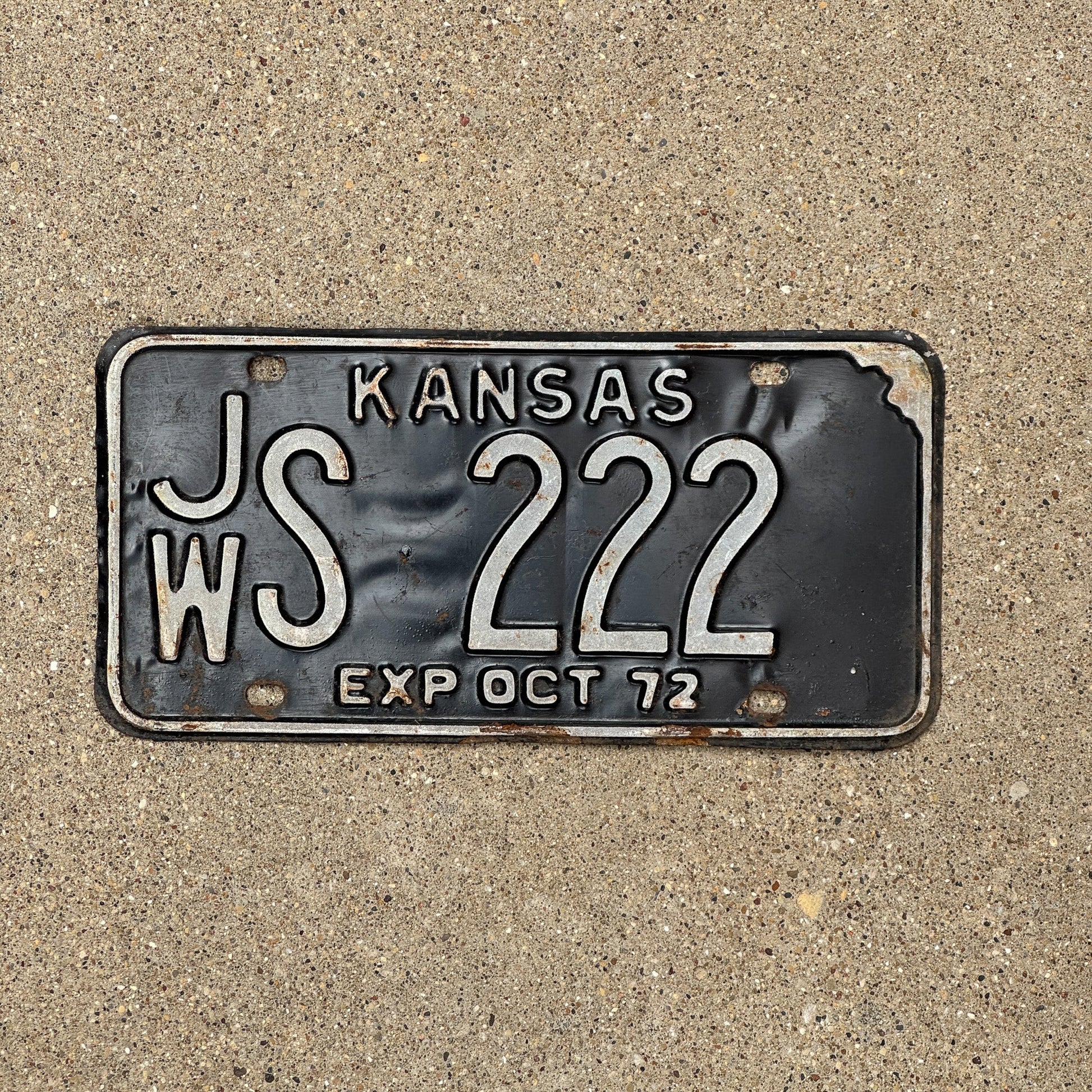Photo of a 1972 Kansas License Plate Auto Tag Garage Decor Vintage Repeat Repeating JW S 222