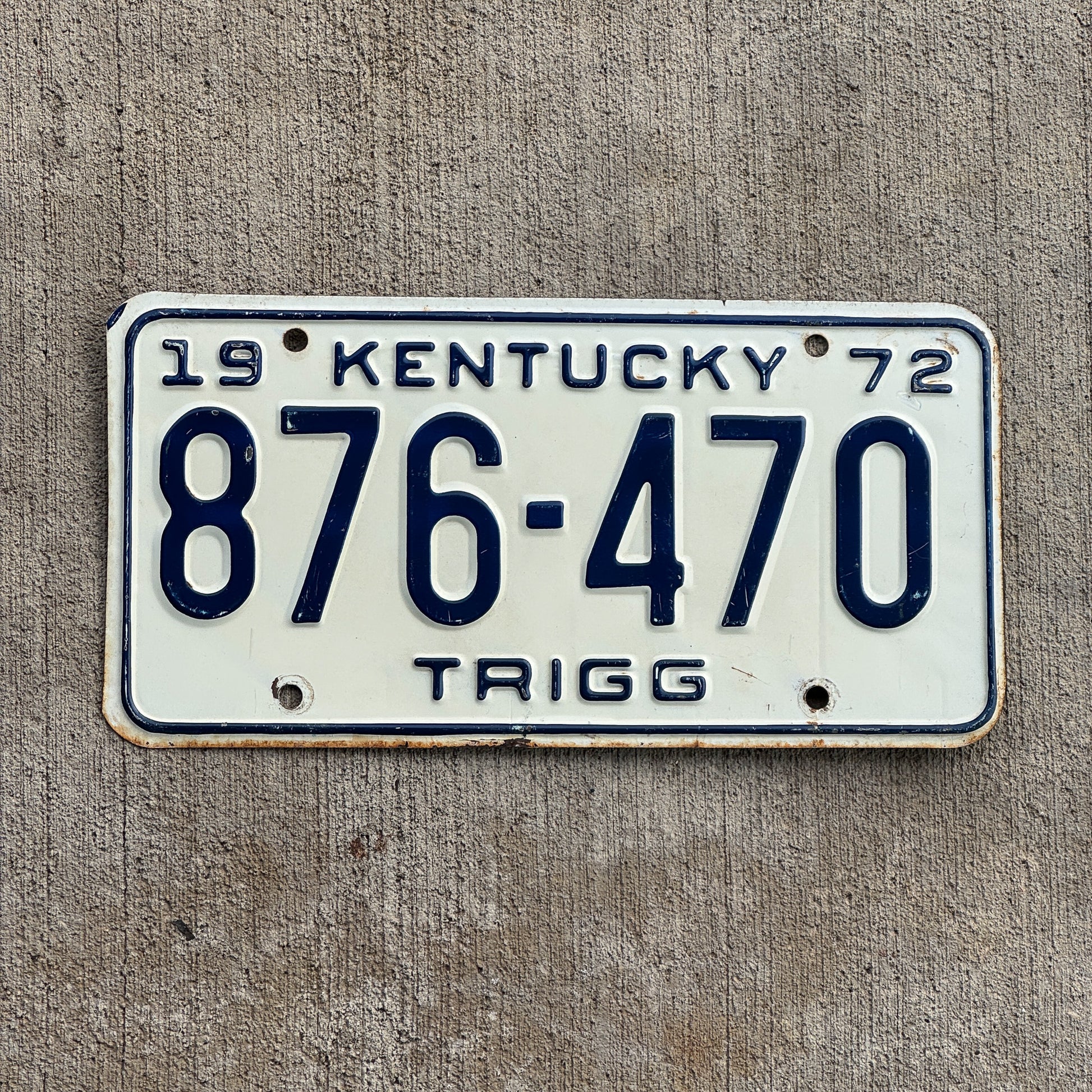 Photo of a 1972 Kentucky License Plate Auto Tag Garage Decor Vintage 876 470 with original patina