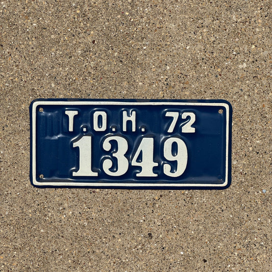 Photo of a 1972 New York TOH License Plate Auto Tag Garage Decor Vintage Town of Hempstead 1349