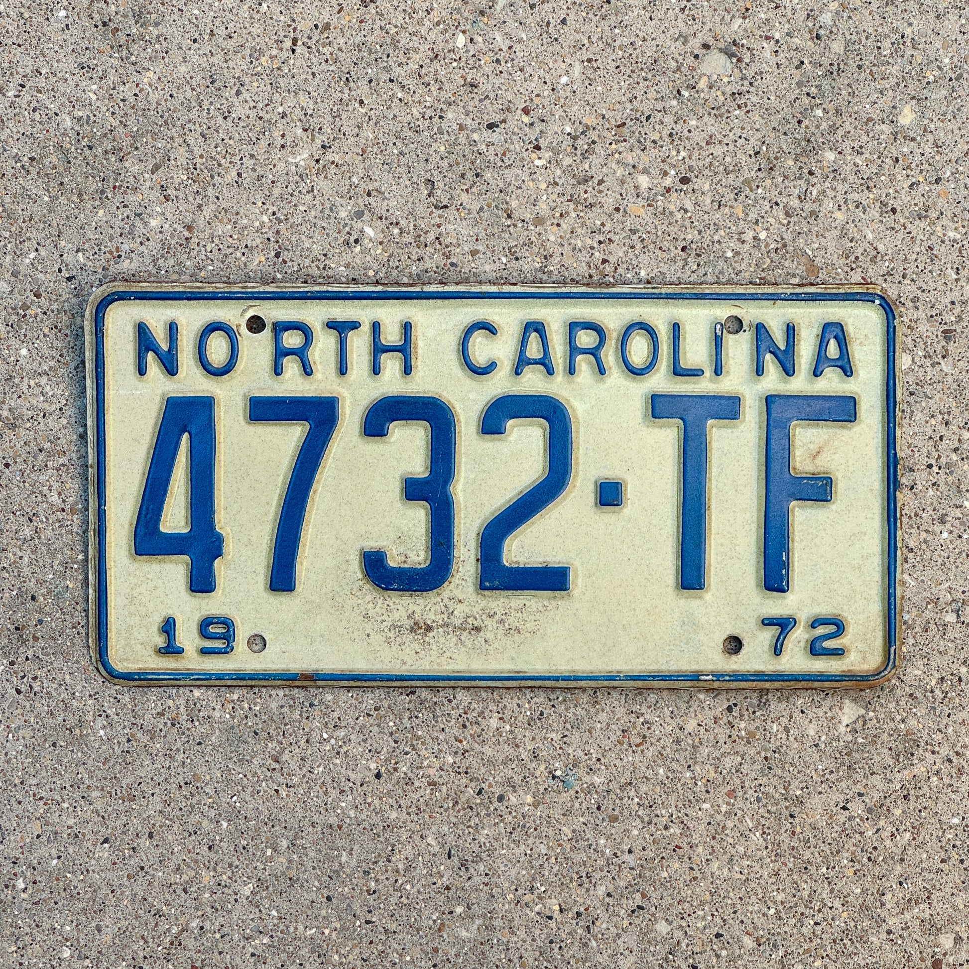 Photo of a 1972 North Carolina Truck License Plate Auto Tag Garage Decor Vintage 4732 TF with original patina