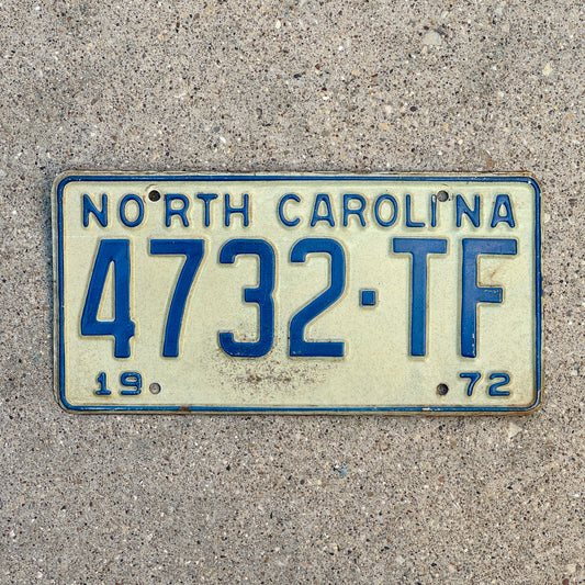 Photo of a 1972 North Carolina Truck License Plate Auto Tag Garage Decor Vintage 4732 TF with original patina