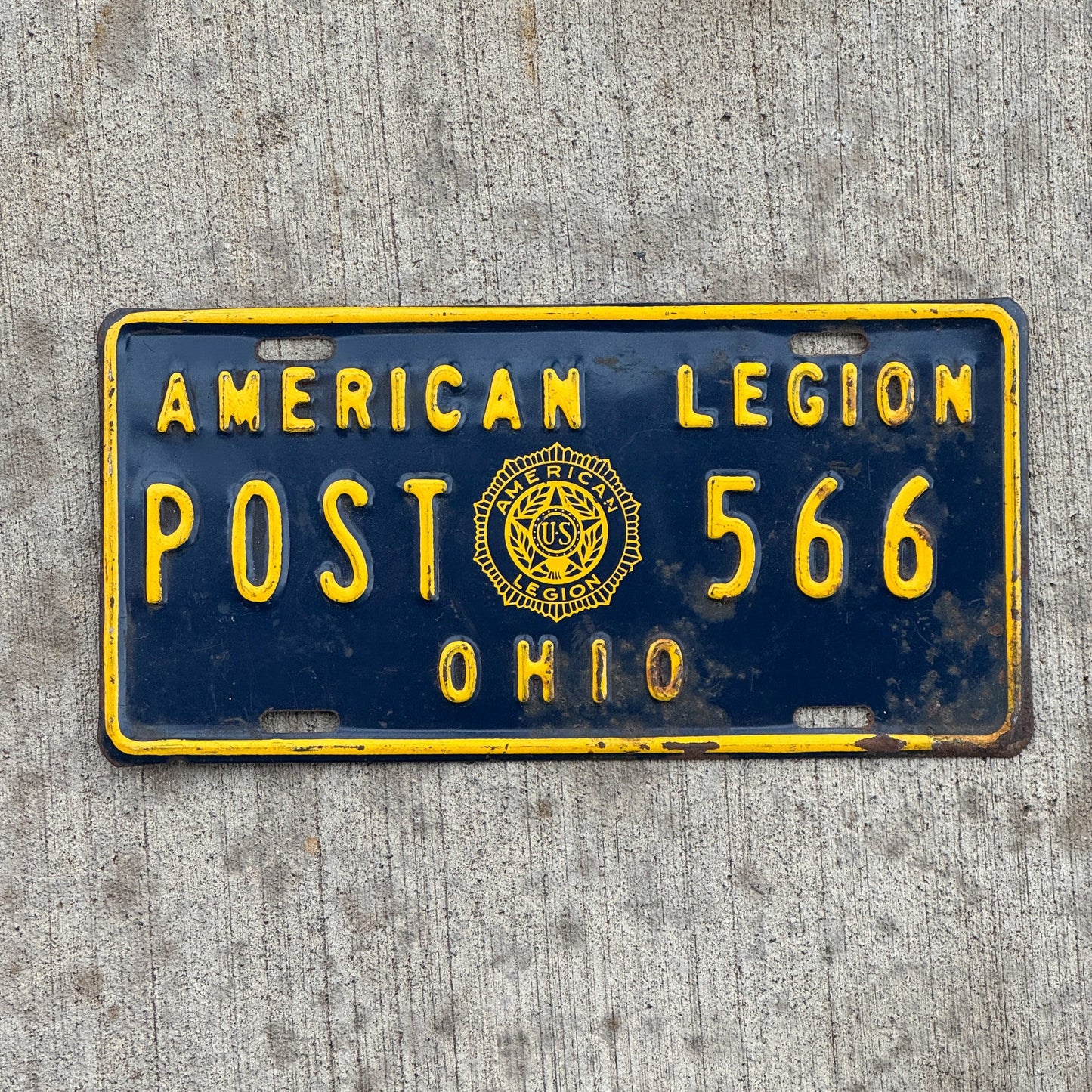Photo of a 1972 Ohio Booster License Plate Auto Tag Garage Decor Vintage American Legion Post 566 with original patina