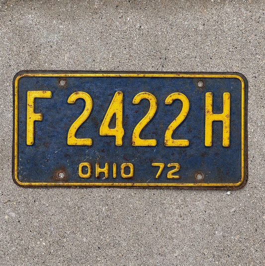 Photo of a 1972 Ohio License Plate Auto Tag Garage Decor Vintage F 2422 H