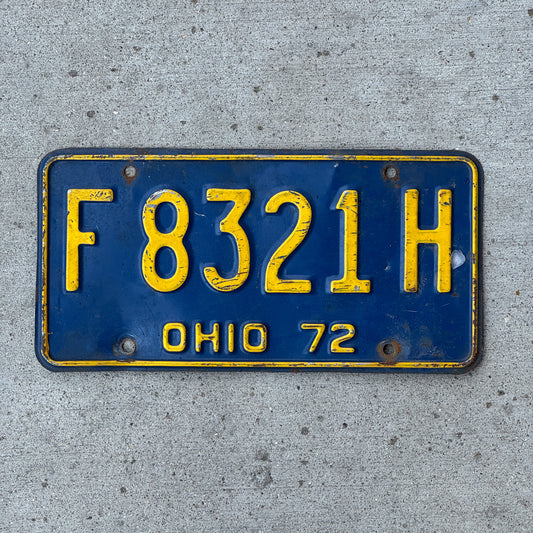 Photo of a 1972 Ohio License Plate Auto Tag Garage Decor Vintage F 8321 H with original patina