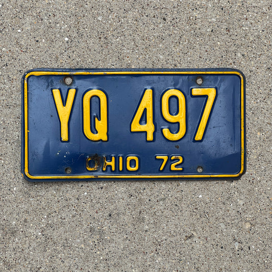 Photo of a 1972 Ohio License Plate Auto Tag Garage Decor Vintage YQ 497 with original patina