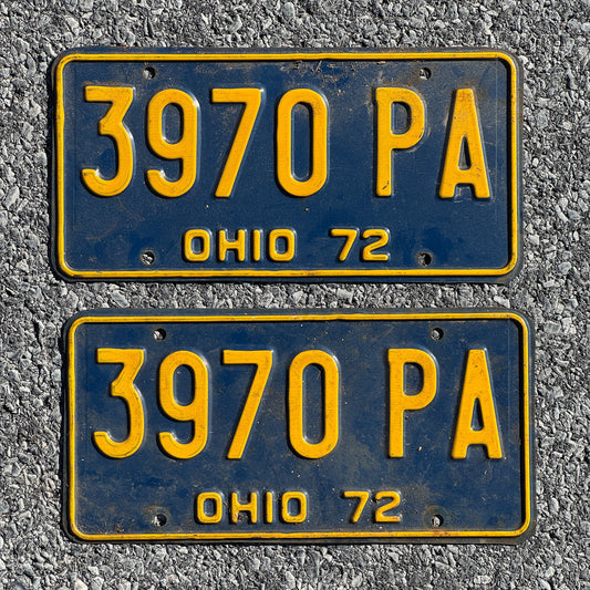 Photo of a 1972 Ohio License Plate Pair Auto Tag Garage Decor Vintage 3970 PA