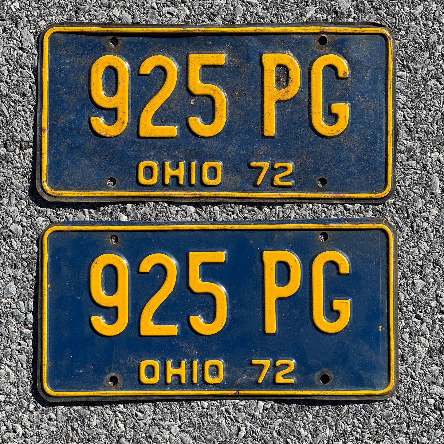 Photo of a 1972 Ohio License Plate Pair Auto Tag Garage Decor Vintage 925 PG