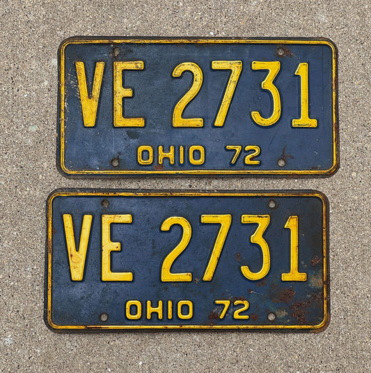 Photo of a 1972 Ohio License Plate Pair Auto Tag Garage Decor Vintage VE 2731