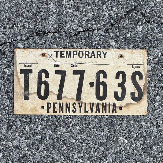 Photo of a 1972 Pennsylvania Temporary License Plate Auto Tag Garage Decor Vintage Card Stock T 677 63S