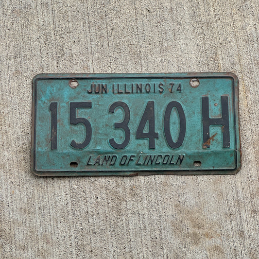 Photo of a 1973 1974 Illinois Truck License Plate Auto Tag 2 Vintage Garage 15 340 H with original patina