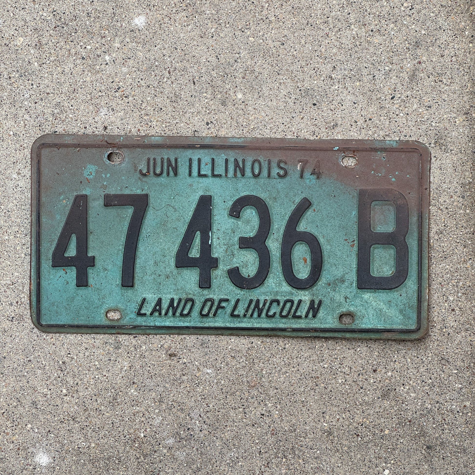 Photo of a 1973 1974 Illinois Truck License Plate Auto Tag Garage Decor Vintage 47 436 B with original patina