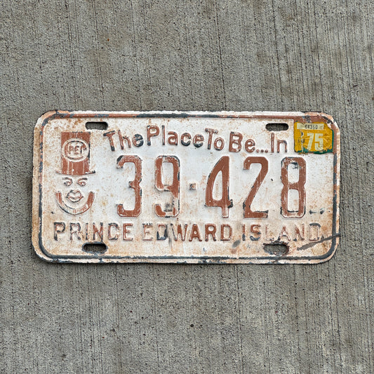 Photo of a 1973 1975 Prince Edward Island License Plate Auto Tag Garage Decor Vintage PEI Father of Confederation Graphic 39 428 with original patina