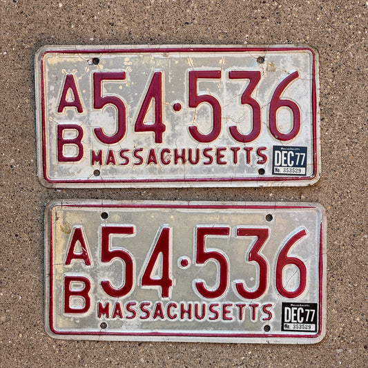 Photo of a 1973 1977 Massachusetts Truck License Plate Pair Auto Tag Garage Decor Vintage AB 54 536