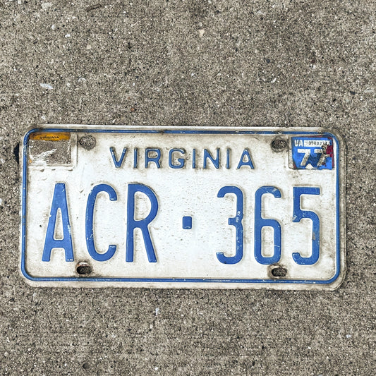 Photo of a 1973 1977 Virginia License Plate Auto Tag Garage Decor Vintage ACR 365 with original patina