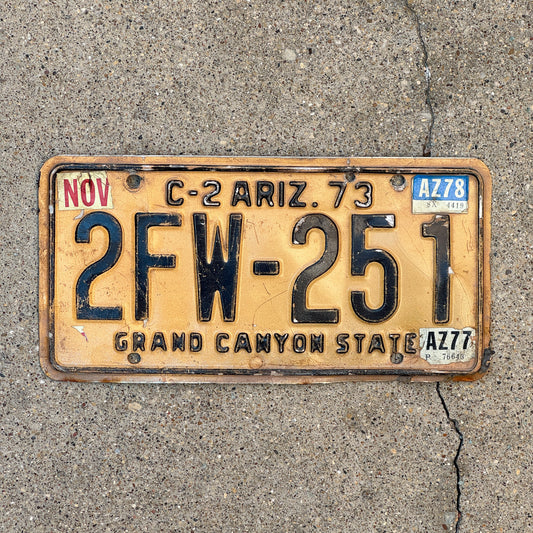 Photo of a 1973 1978 Arizona Commercial License Plate Auto Tag Garage Decor Vintage 2 FW 251 with original patina