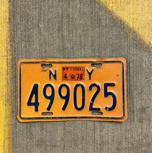 Photo of a 1973 1978 New York Motorcycle License Plate Auto Tag Garage Decor Vintage 499025 with original patina