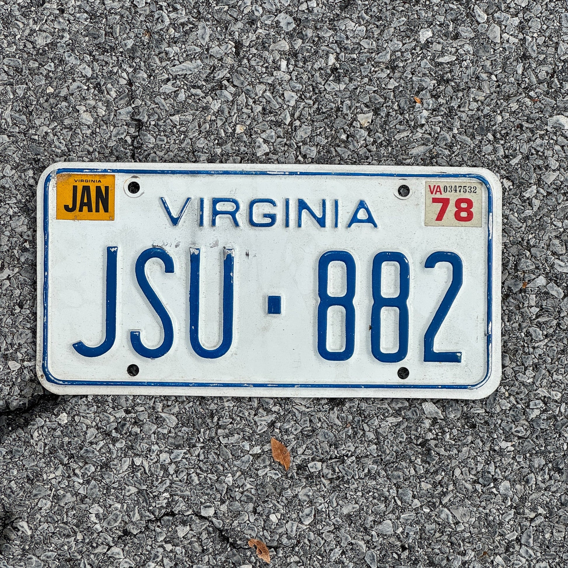 Photo of a 1973 1978 Virginia License Plate Auto Tag Garage Decor Vintage JSU 882
