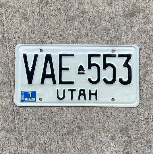 Photo of a 1973 1979 Utah License Plate Auto Tag Garage Decor Vintage VAE 553 with original patina