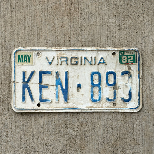 Photo of a 1973 1982 Virginia License Plate Auto Tag Garage Decor Vintage Name Gift KEN 893 with original patina
