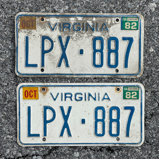 Photo of a 1973 1982 Virginia License Plate Pair Auto Tag Garage Decor Vintage LPX 887