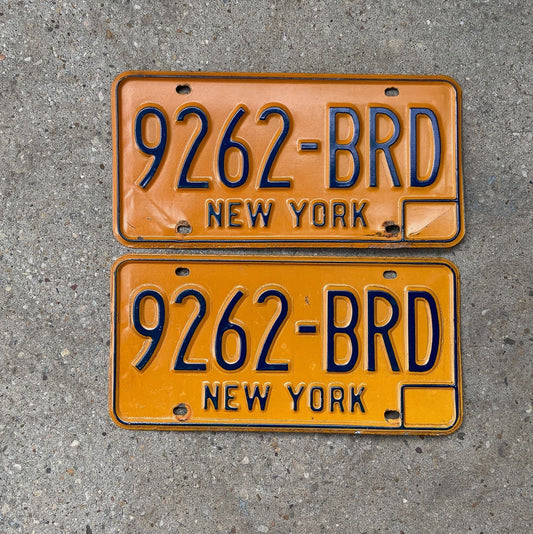 Photo of a 1973 1986 New York License Plate Auto Tag Garage Decor Vintage YOM DMV Clear 9262 BRD with original patina