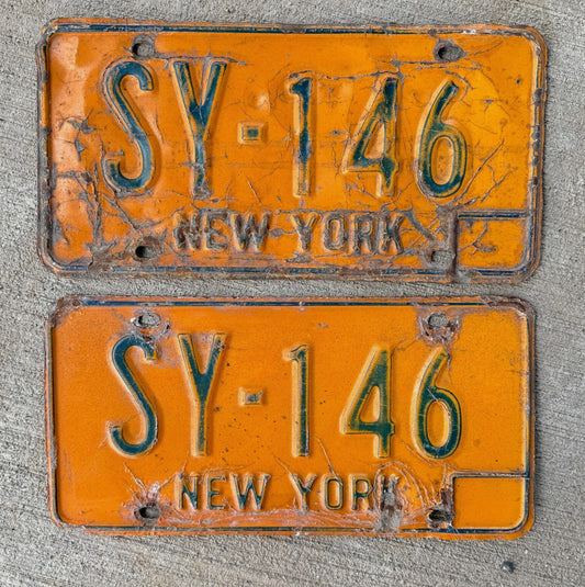 Photo of a 1973 1986 New York License Plate Pair Auto Tag Garage Decor Vintage YOM SY 146